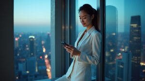 flux dev a sophisticated asian woman in a tailored white silk 3