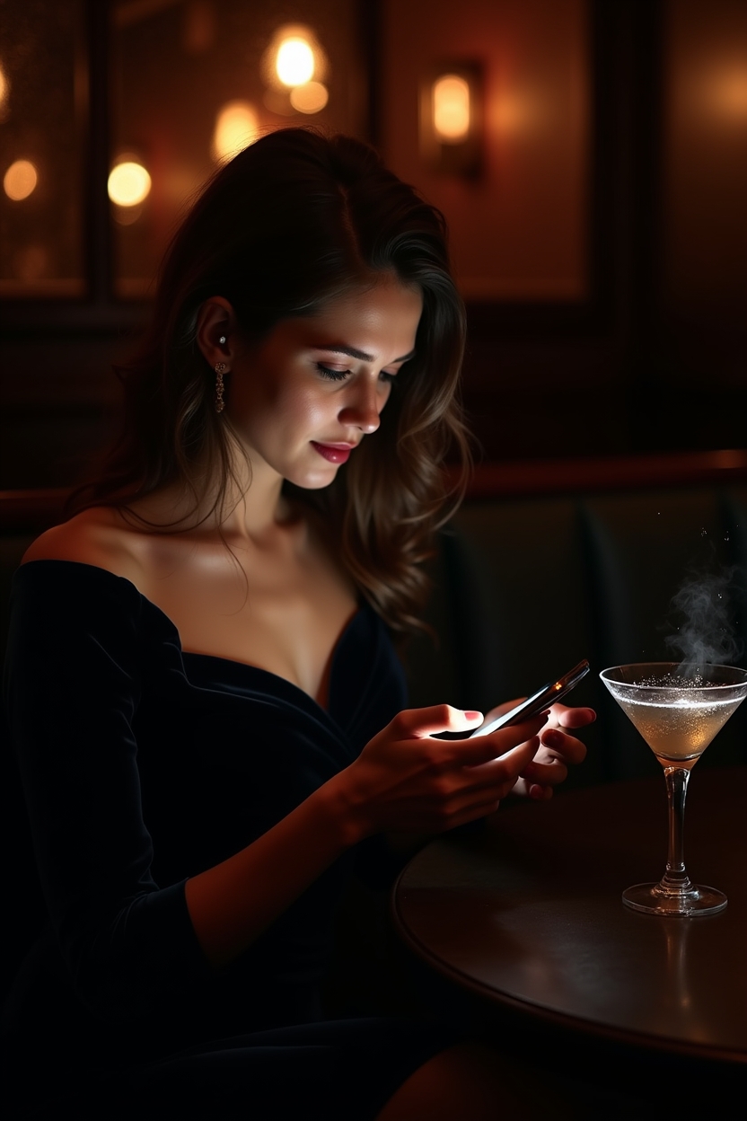 flux dev a woman in a velvet dress hidden in a dark booth of a 0