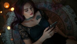 lucid origin an alternative girl with constellation tattoos on her collarbones wearing a shee 0